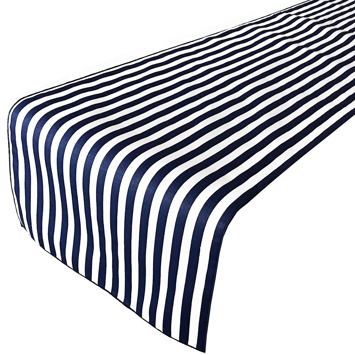 Premium Poly Cotton 1/2 Inch Striped Navy & White Table Runner - 12