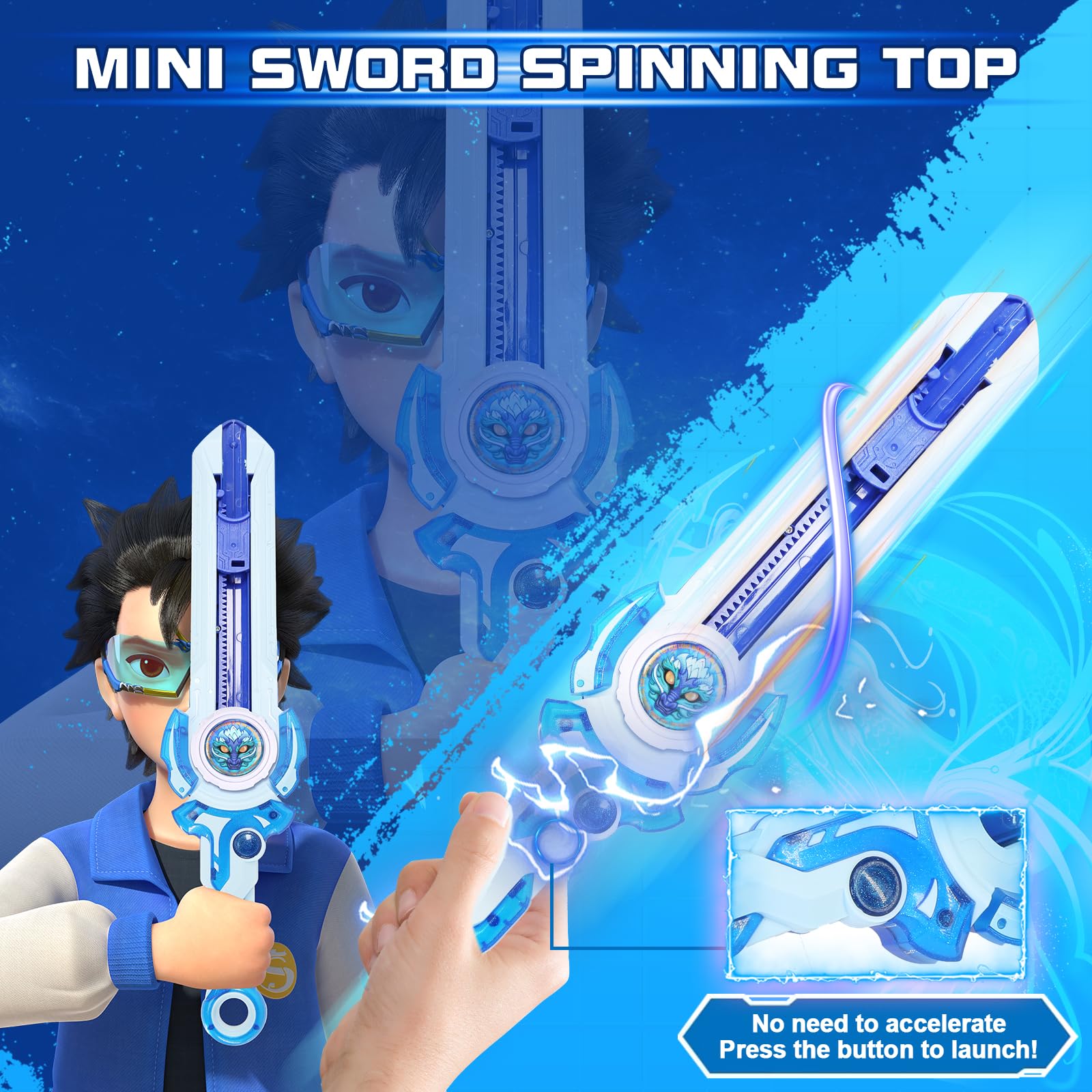 **INFINITY NADO Battle Toys Set - Spinning Top & Sword Launcher for Kids Ages 5-12 | Mini Battle Sword Toys for Boys & Girls | Perfect for Indoor & Outdoor Play, Birthday Gifts & Party Favors (Blue)**