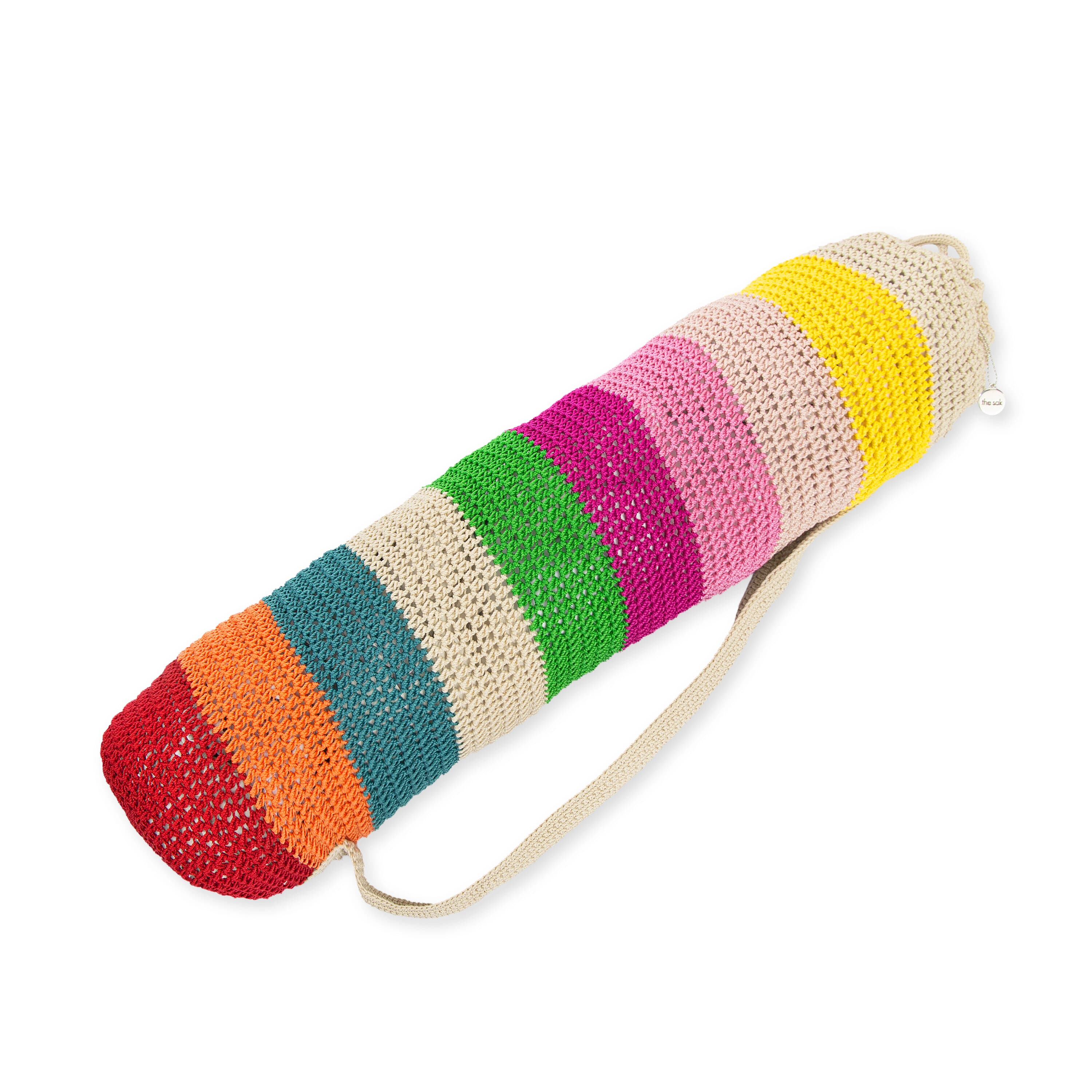 Handmade Crochet Yoga Mat Bag - Beach Stripe Design for Yoga, Gym & Travel | Eco-Friendly Storage for Yoga Mats, Exercise Mats & Beach Essentials