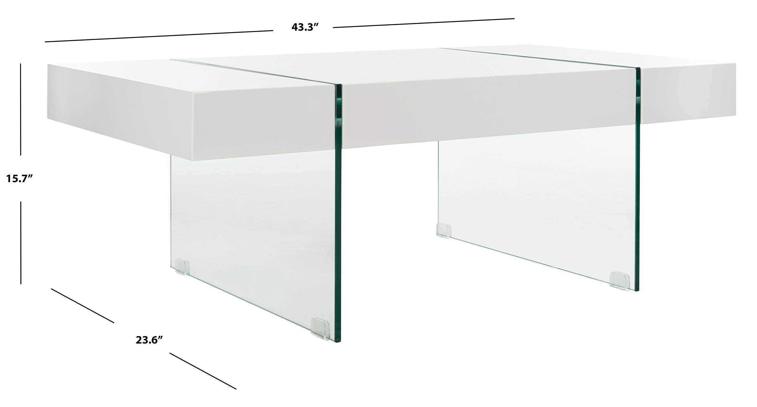 Safavieh Jacob White Modern Glass Leg Coffee Table - Stylish Living Room Furniture for Small Spaces & Contemporary Home Decor