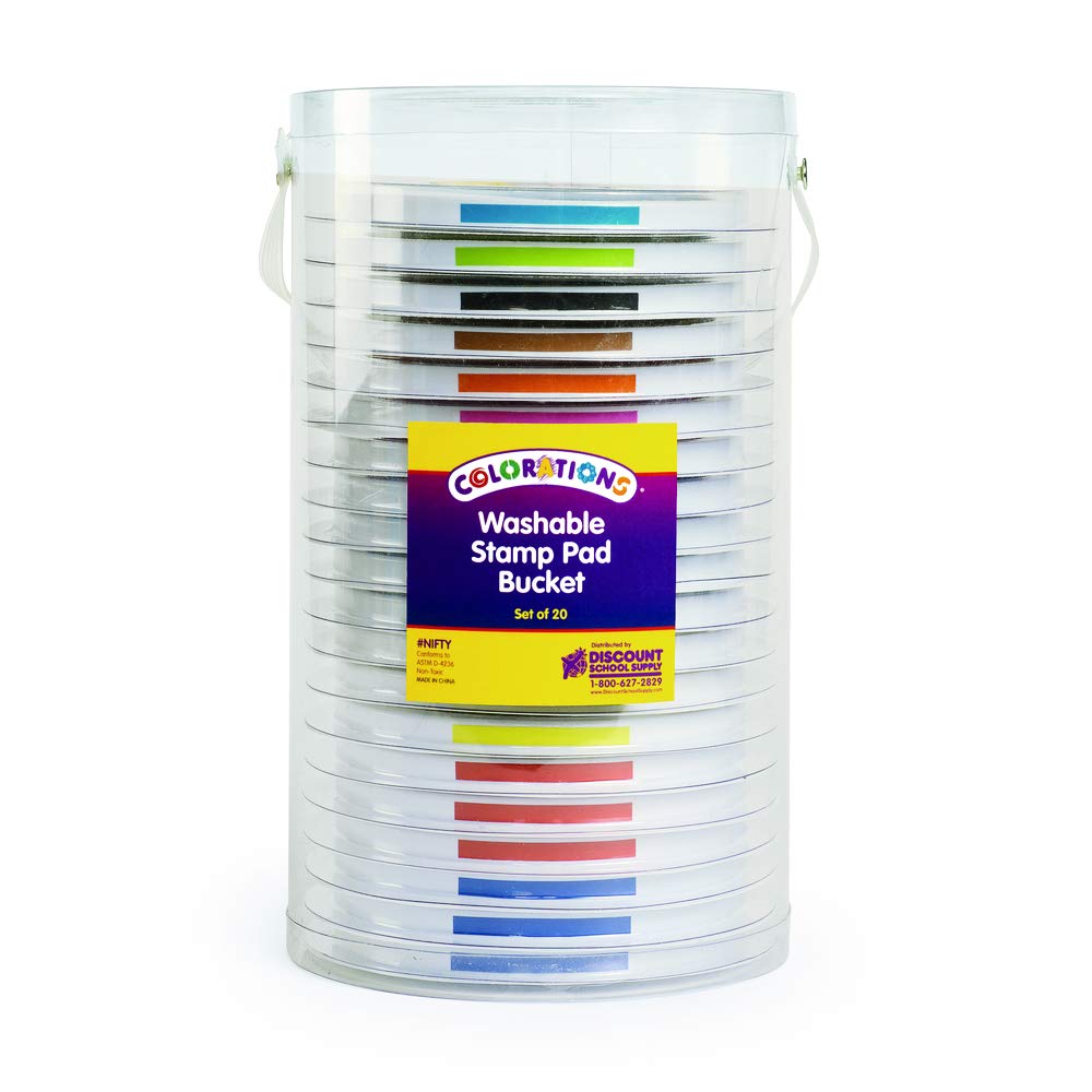 Colorations NIFTY Washable Stamp Pad Bucket - Pack of 20 | Non-Toxic Ink for Kids Art Projects, Classroom Activities & DIY Crafts
