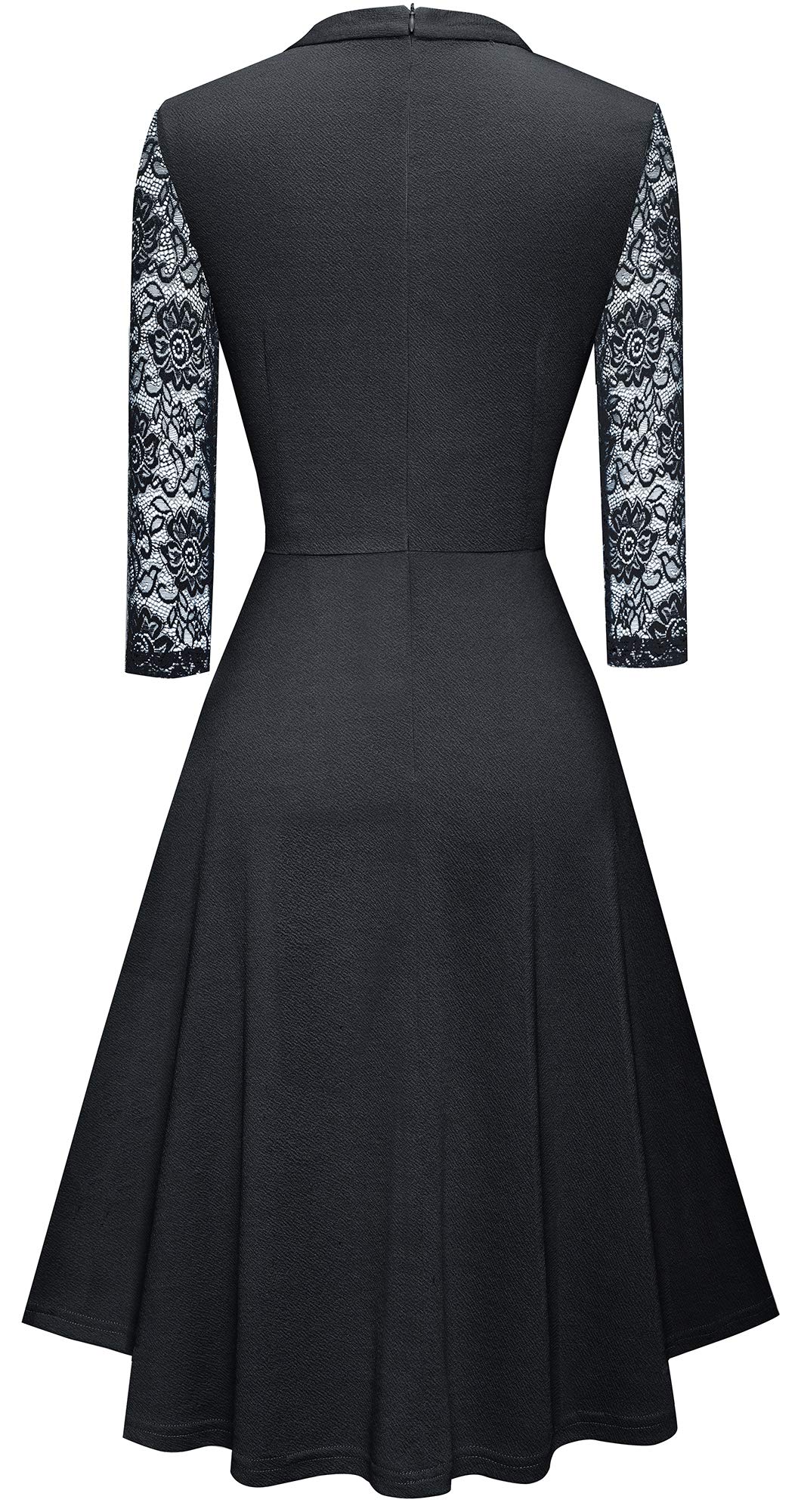 HOMEYEE Women's Elegant Round Neck Hollow Out Lace Patchwork Vintage Party Dress - Perfect for Evening Events, Weddings & Special Occasions