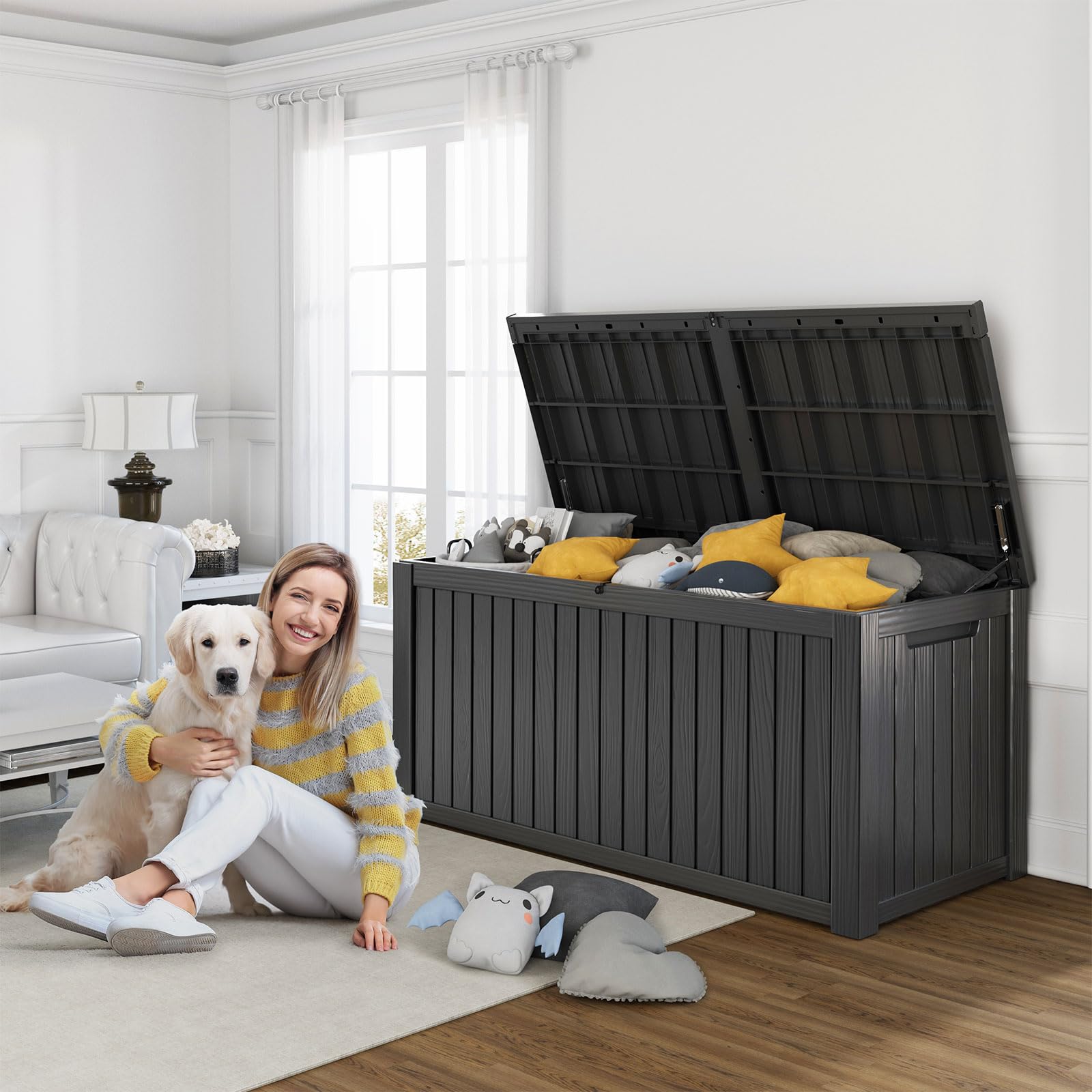 180 Gallon Large Resin Deck Box - Outdoor Lockable Storage Container with Dividers for Patio Cushions, Pool Supplies & Garden Tools | Weatherproof & UV Resistant Black | Perfect for Backyard, Poolside & Garden Organization