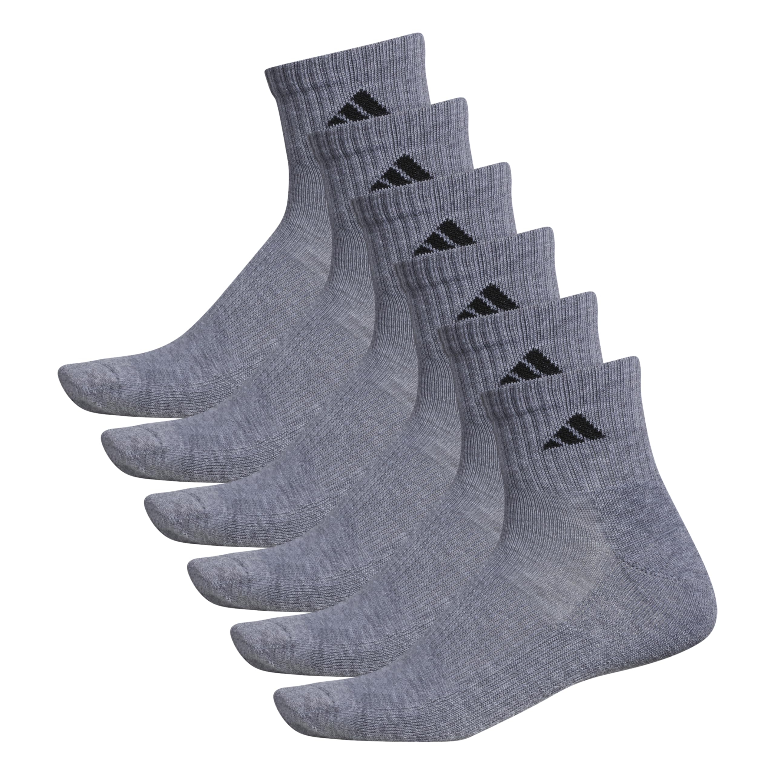 adidas Men's Athletic Cushioned Quarter Socks with Arch Compression - 6 Pairs Pack for Running, Gym & Sports - Breathable Comfort Socks for Workout & Daily Wear