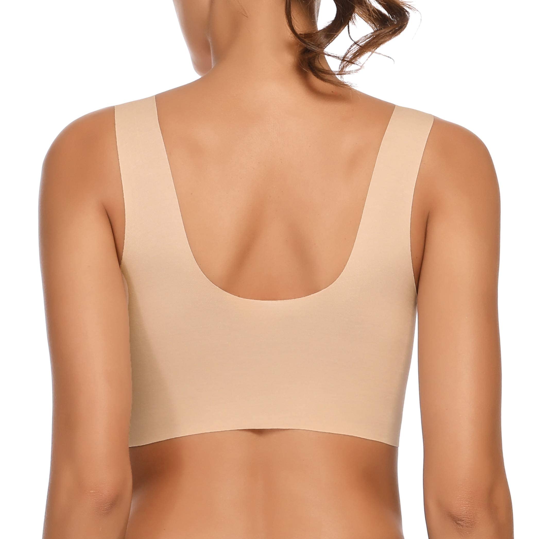 WOWENY Seamless Wireless Bras for Women - Comfortable Mesh Soft Padded Back Smoothing Bra - Perfect for Yoga, Workouts & Everyday Wear