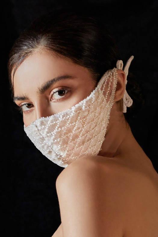 Luxury Embroidered Wedding Face Mask for Bride - Ivory Lace Bridal Mask | Perfect for Wedding Ceremony, Bridal Shower & Formal Events