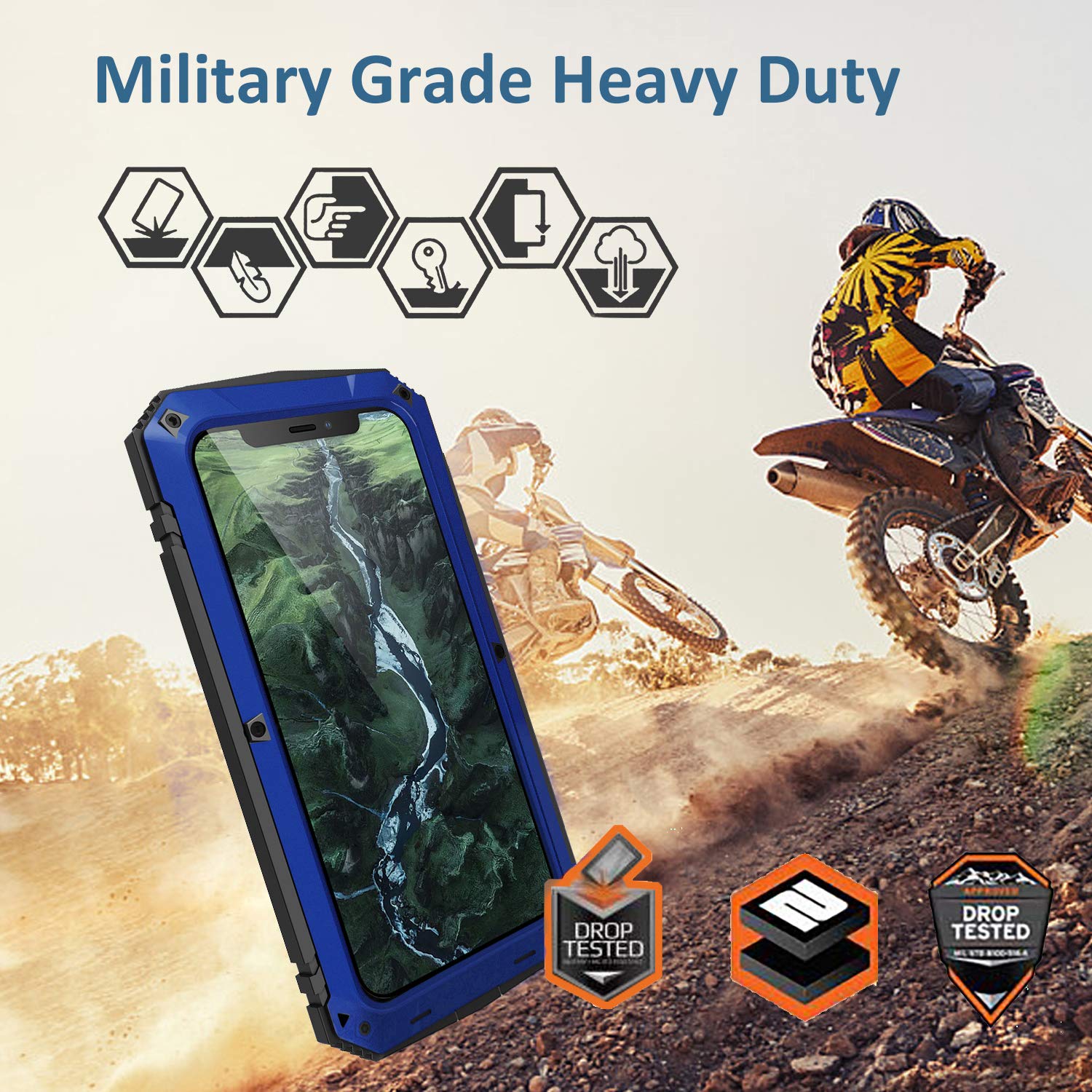 iPhone 12 Pro Max Case - Heavy Duty Hybrid Military Shockproof Rugged Cover with Built-in Screen Protector & Stand | Compatible with iPhone 12 Pro Max | Blue | Perfect for Outdoor Activities, Work & Travel Protection