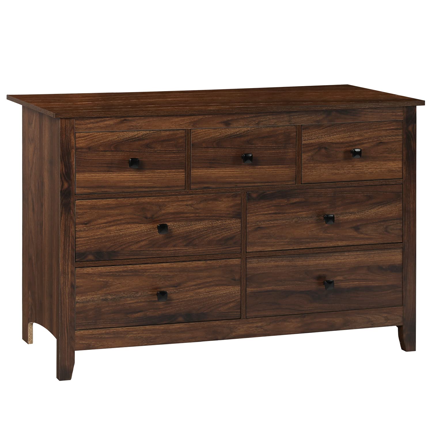 LTMEUTY 7-Drawer Wooden Dresser for Bedroom - Rustic Brown Wood Grain Chest Dresser, Horizontal Storage Furniture | Perfect for Bedroom Organization, Guest Room & Apartment Decor