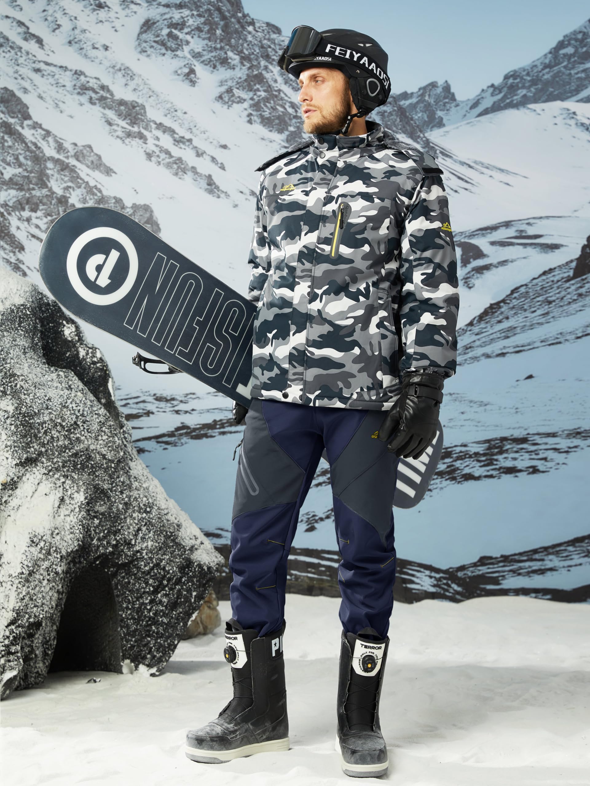 MAGCOMSEN Men's Winter Snow Pants - Fleece Lined Water Resistant Ski Pants with 4 Zip Pockets for Outdoor Activities, Skiing, Snowboarding & Cold Weather Protection