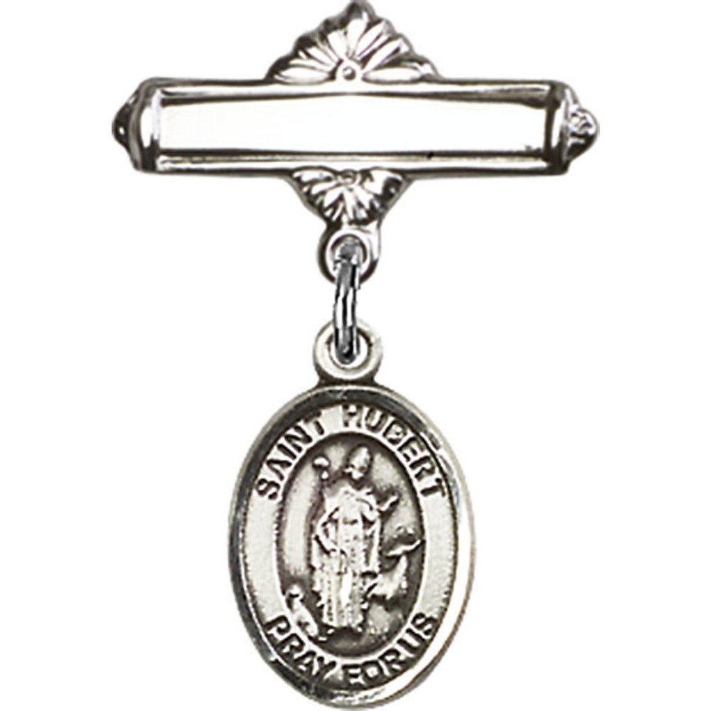 Sterling Silver St. Hubert of Liege Baby Badge Charm - 1 X 5/8 Inch Polished Pin for Christening, Baptism & First Communion Gifts - Perfect for Baby Jewelry, Keepsakes & Religious Occasions