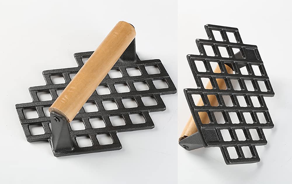 HAWOK Cast Iron Pre-Seasoned Grill Panini Press with Wooden Handle - Set of 2 Heavy Duty Grill Weights for Panini, Burgers, Steaks & Sandwiches - Perfect for Indoor/Outdoor Cooking, BBQ & Camping