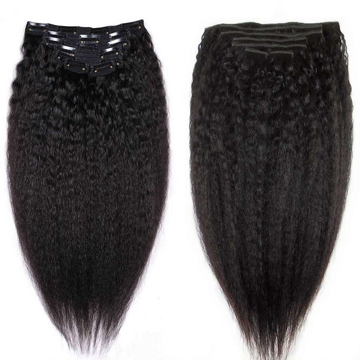 Clip-in Kinky Straight Human Hair Extensions - 7Pieces 16 Clips Double Lace Weft (26 inch, #1B) | Alimm Coarse Yaki Straight Hair for Natural Look | Perfect for Daily Wear, Parties & Special Occasions