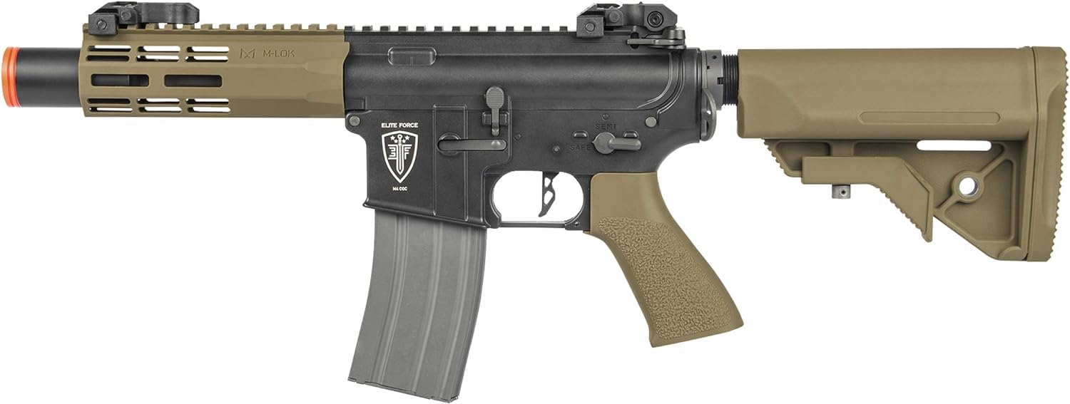 Elite Force M4 AEG Automatic 6mm BB Airsoft Rifle - CQC Tactical Gun in Black/Tan - Perfect for Airsoft Battles, Target Practice & Military Simulation