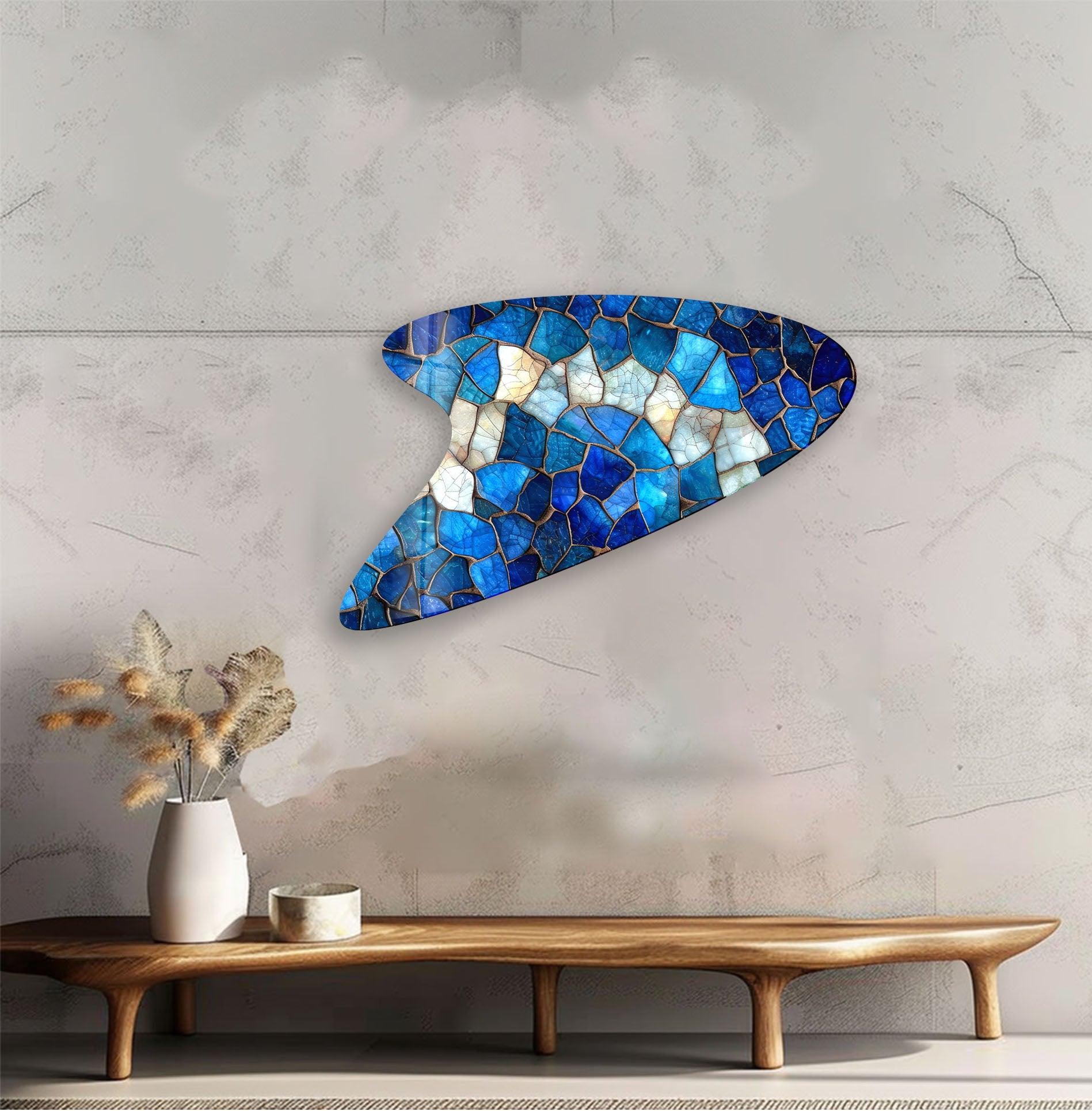 Blue Stained Glass Wall Art - Handcrafted Decorative Panel for Living Room, Bedroom & Office Decor - Perfect for Home & Business Interior Design