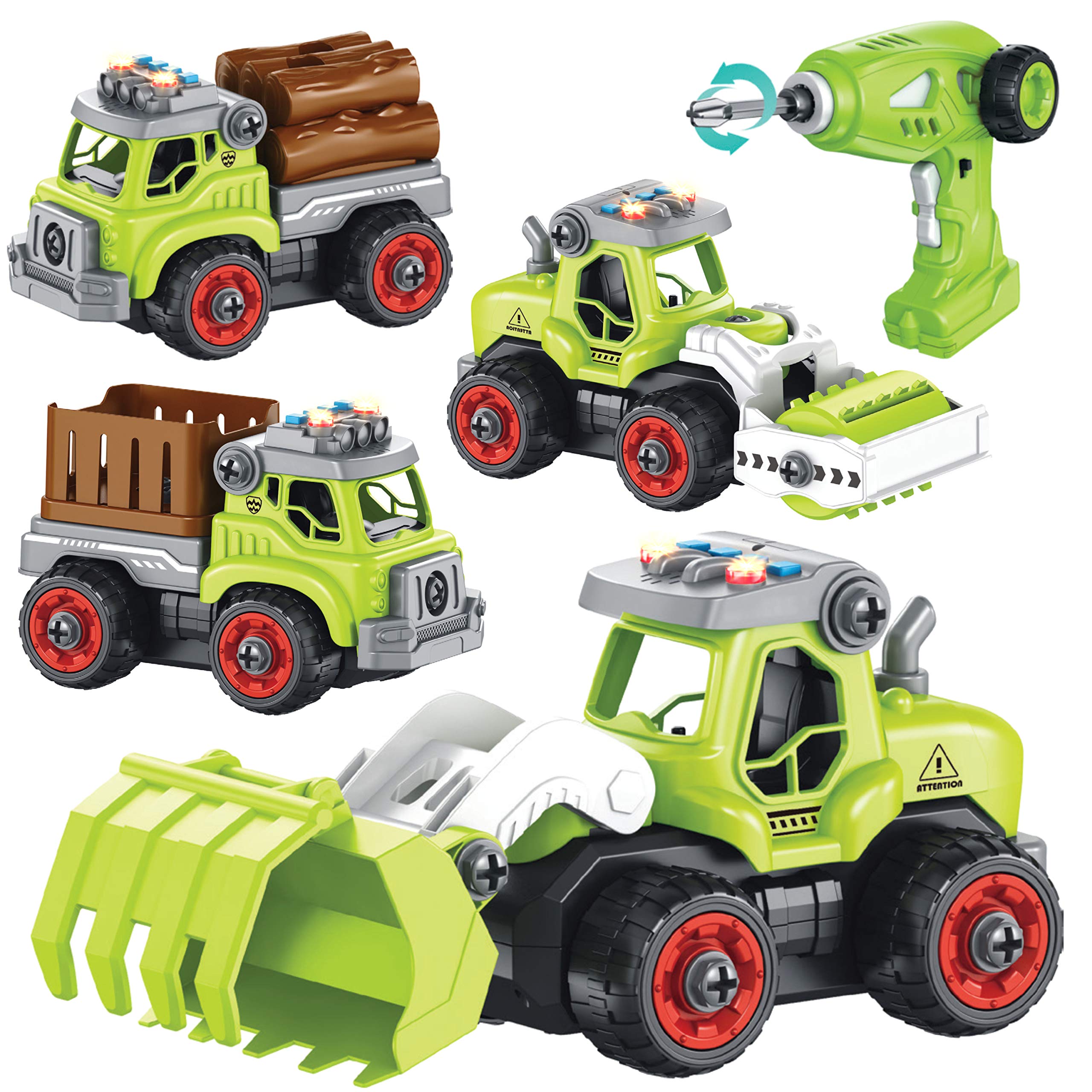 Take Apart Toys with Electric Drill RC | 4-in-1 Farm Toy Truck Set with 360° Remote Control, Sounds & Lights, Rechargeable Battery | 36PCS DIY STEM Learning Toys for Kids Ages 4-7 | Perfect for Birthday Gifts & Early Childhood Education
