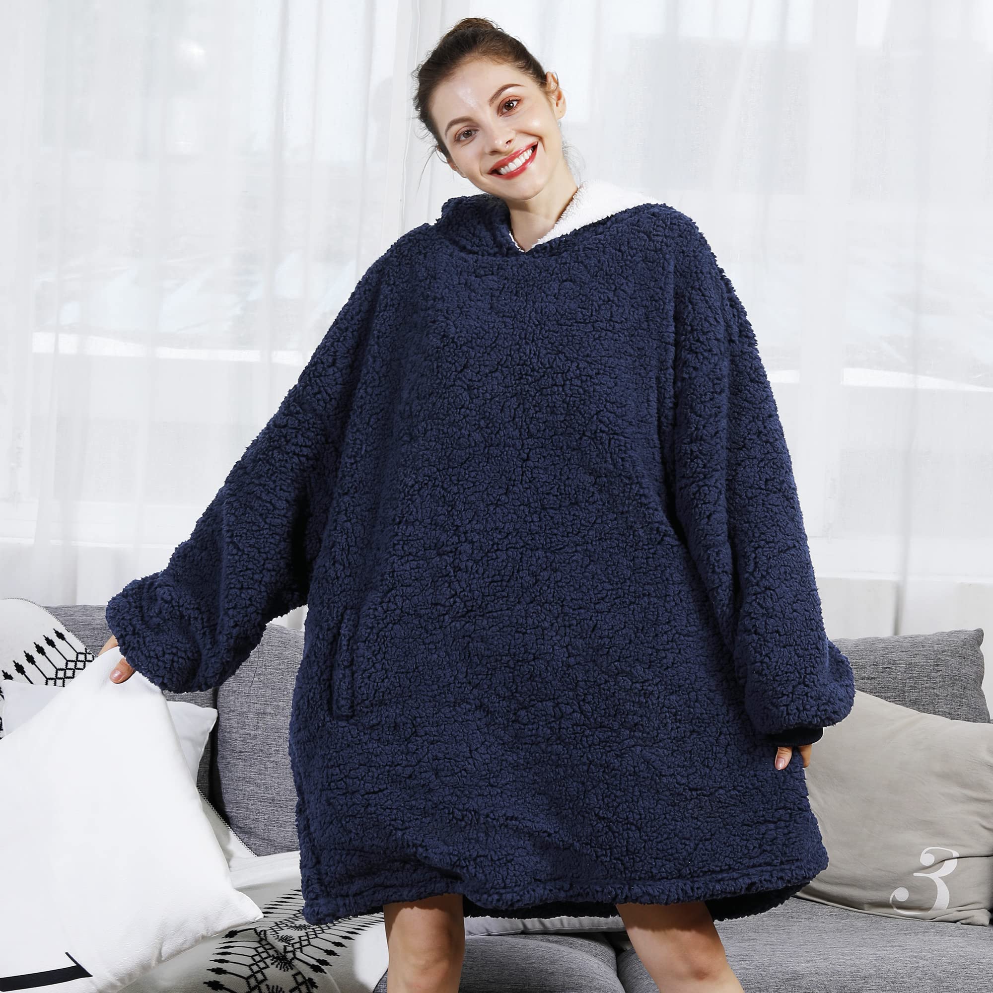 Cozy AmyHomie Sherpa Hooded Blanket Sweatshirt - Oversized Fleece Wearable Blanket for Women, Men & Kids | Perfect for Lounging, Camping & Cold Weather Comfort