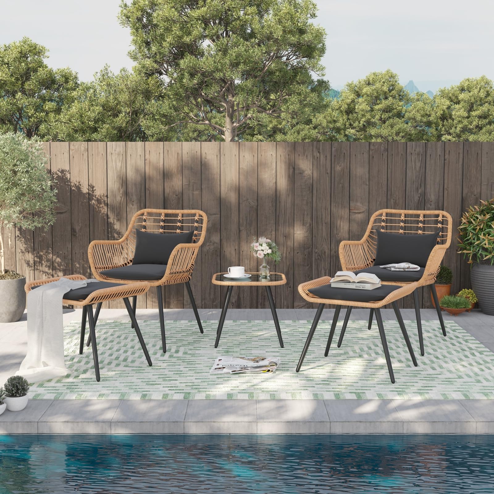 **Verano Garden 2-Piece All-Weather Wicker Ottoman Set with Soft Cushion – Outdoor Footstool & Seat for Patio, Garden, Poolside & Living Room – Perfect for Relaxing, Lounging & Entertaining**