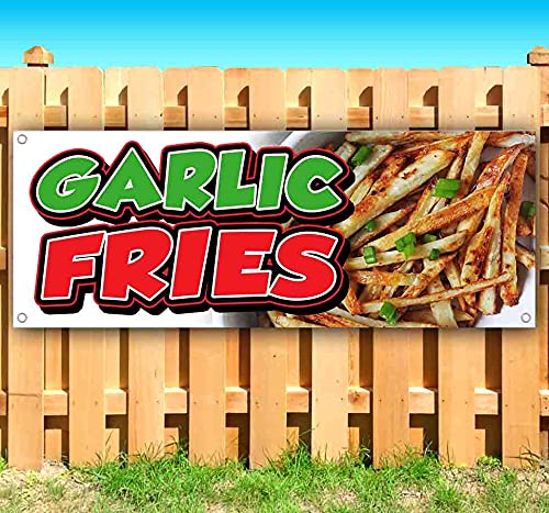 Garlic Fries Banner 13 oz - Heavy-Duty Vinyl Single-Sided Banner with Metal Grommets | Durable Non-Fabric Sign for Restaurants, Food Trucks & Outdoor Events