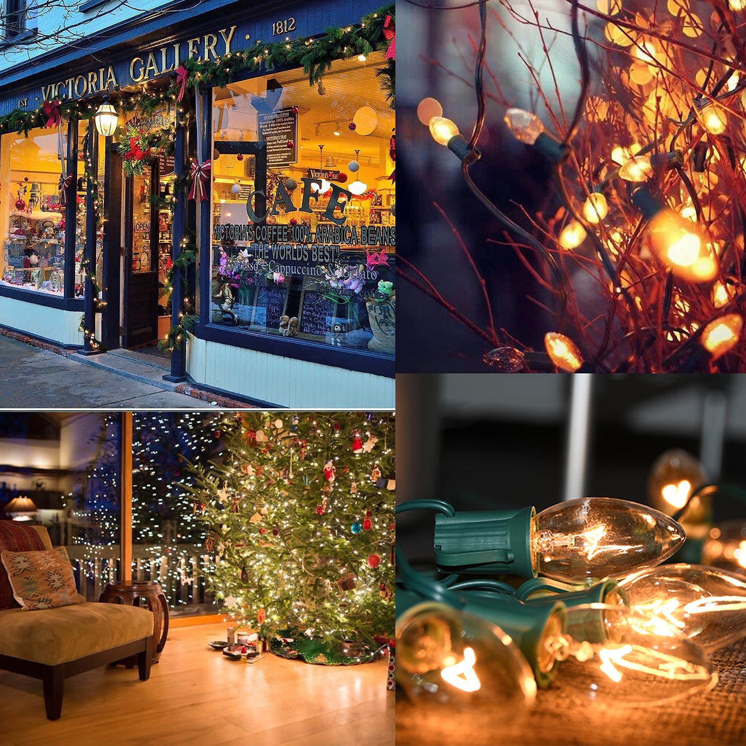 C9 Clear Christmas Lights 25Ft Outdoor String Lights with 26 Bulbs - Green - Waterproof Hanging Roofline Lights for Christmas, Patio, Cafe, Party, Garden & Holiday Decorations
