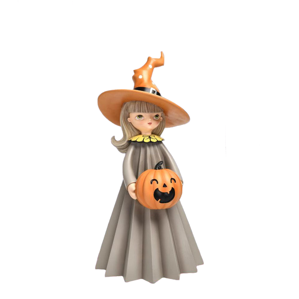 8 Witch Girl with Pumpkin Halloween Figurine - December Diamonds Collectible - Perfect for Halloween Decor, Party Centerpiece & Witch-Themed Gift