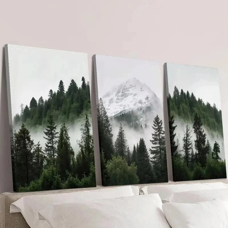 3-Piece Snowy Mountain and Forest Wall Art Set - Framed Canvas Prints 50x70cm - High Quality Australian Made Home Decor - Perfect for Living Room, Bedroom & Office Decorations