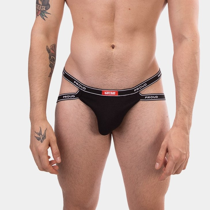Berlin Rib Jockstrap for Men - Black Barcode Design - Comfortable & Supportive Underwear for Gym, Running & Sports