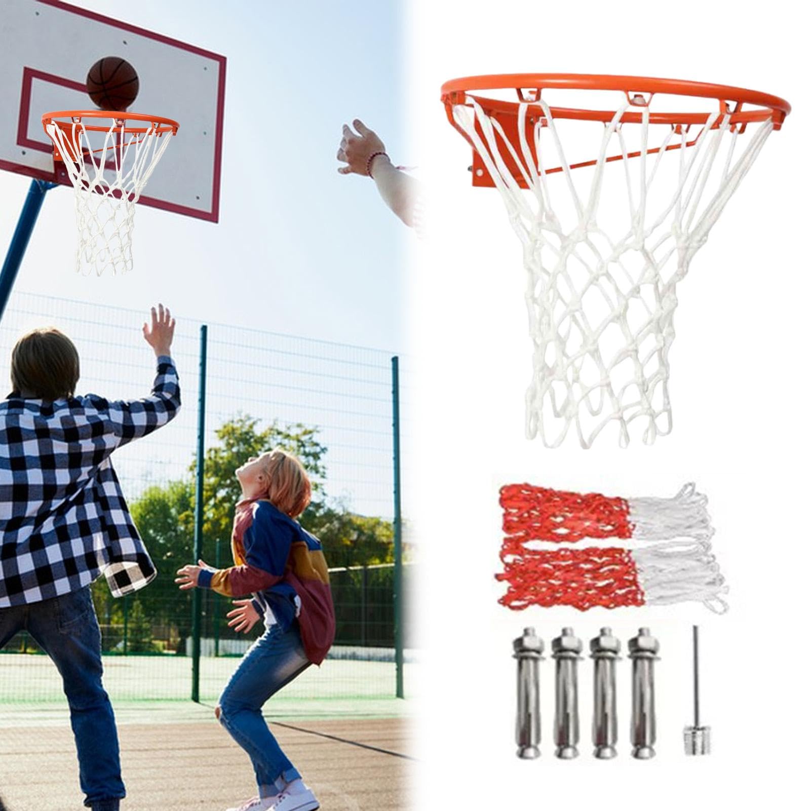 Heavy Duty Basketball Hoop & Rim Replacement - Wall Mounted Indoor/Outdoor Basketball Goal with Inflator Needle - Perfect for Driveway, Backyard, Gym & School Court Play