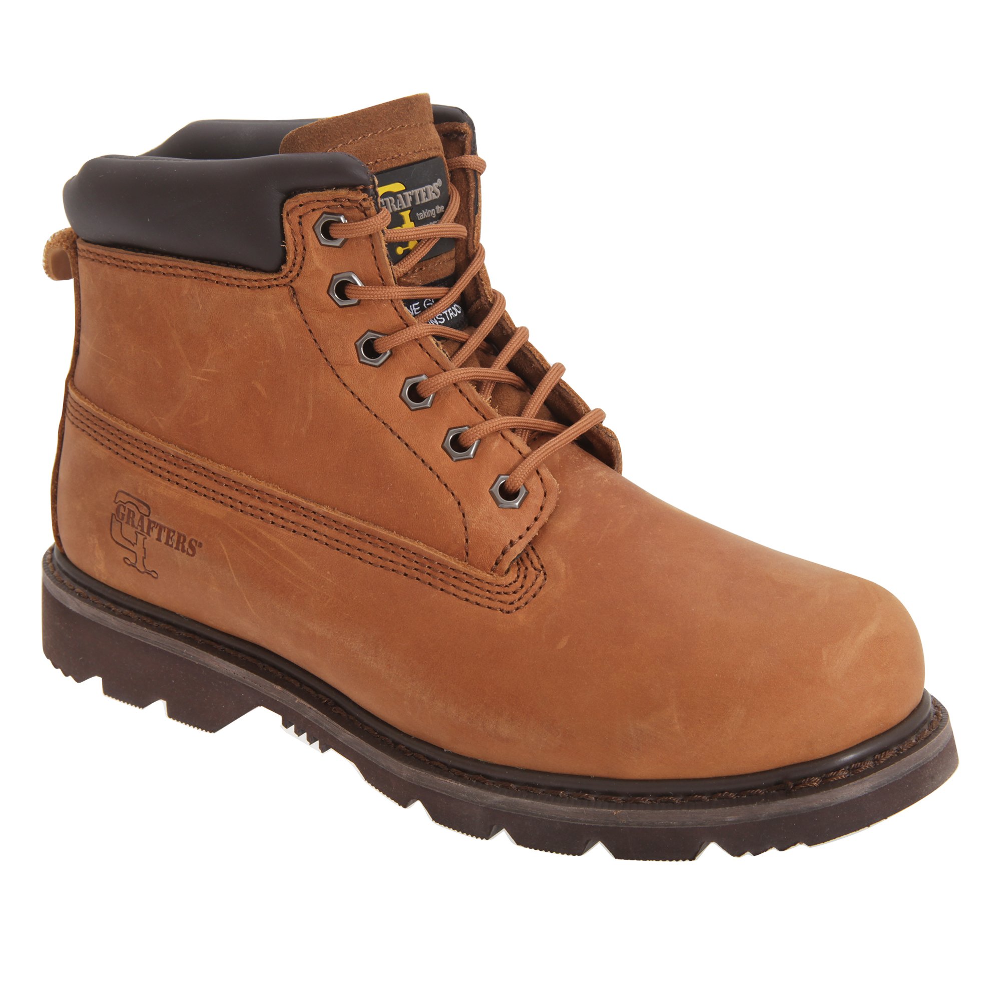 Grafters Men's 6-Eye Padded Leather Work Boots - Light Brown - Size 9 US - Durable Safety Boots for Construction, Landscaping & Outdoor Work