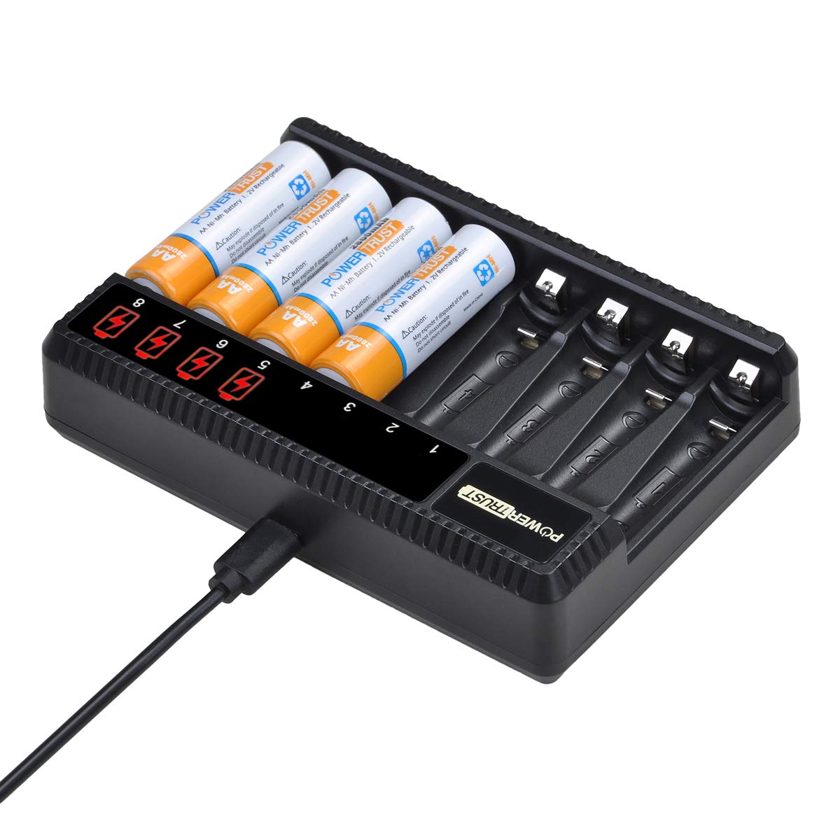 Best Rechargeable AA & AAA Batteries (4-Pack) with 8-Bay Fast Charger - Ni-MH Battery Charger for Cameras, Toys, Flashlights & Electronics