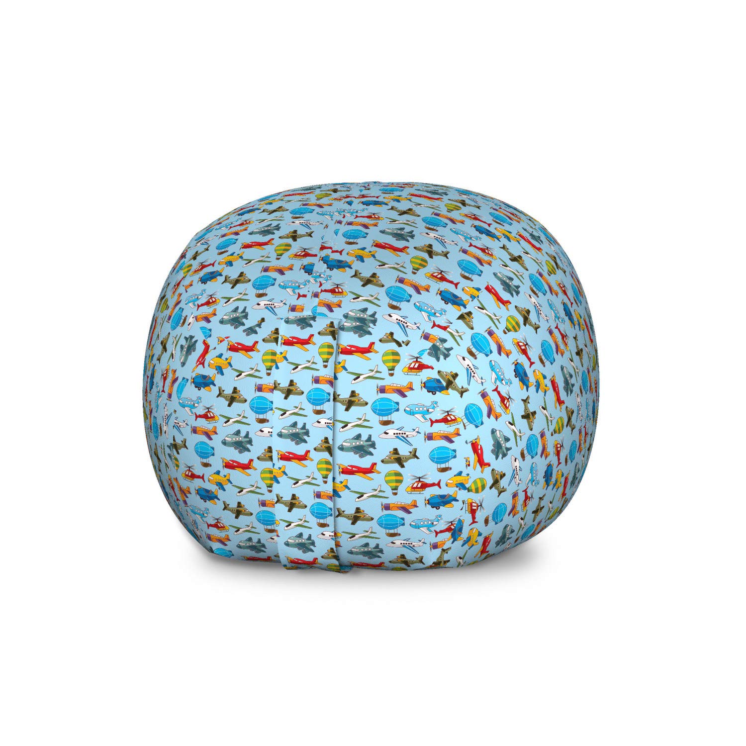 Lunarable Airplane Themed Toy Storage Bag Chair - Large Washable Organizer for Stuffed Animals, Kids' Room Decor with Airplane, Helicopter, Zeppelin & Balloon Patterns | Perfect for Playroom Organization & Child's Bedroom Storage