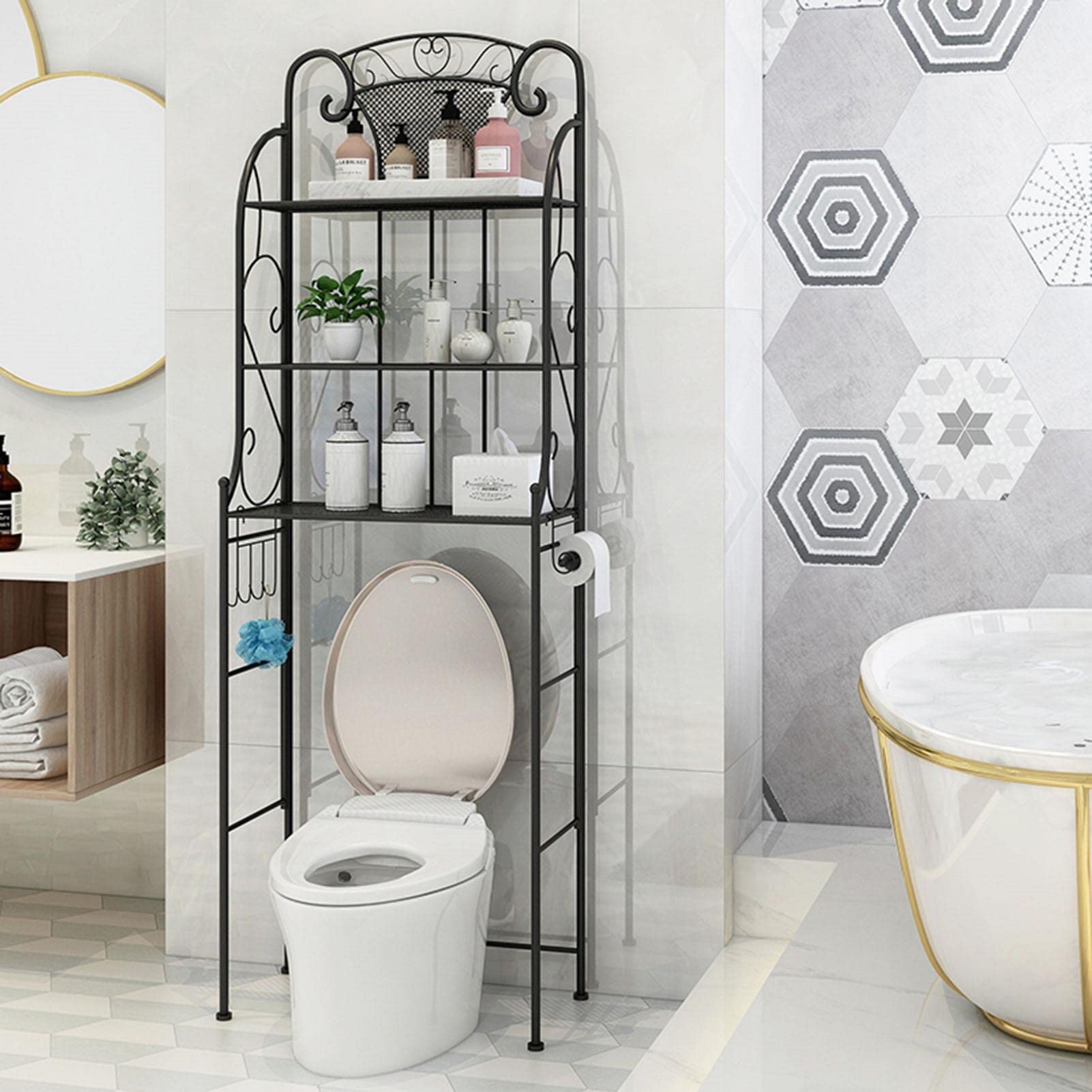 SAIAODI 3-Tier Over Toilet Storage Rack - Space-Saving Bathroom Shelf Organizer with Corner Stand | Perfect for Small Bathrooms, Apartment Storage & Bath Accessories Organization