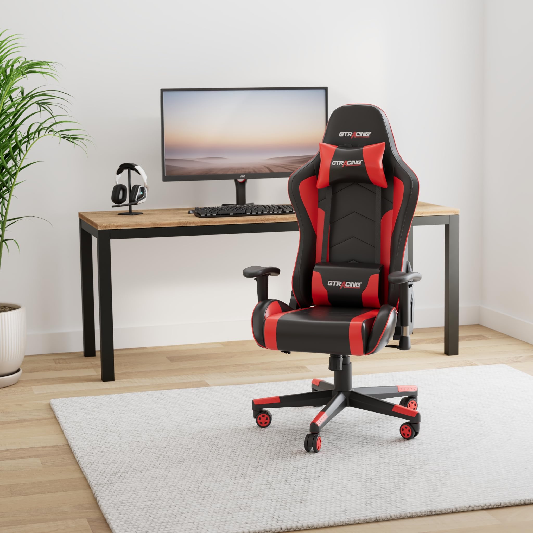 GTRACING Bluetooth Gaming Chair with Built-in Speakers - Ergonomic Video Game & Office Computer Desk Chair - Heavy Duty Red Gaming Chair for Home & Office Use