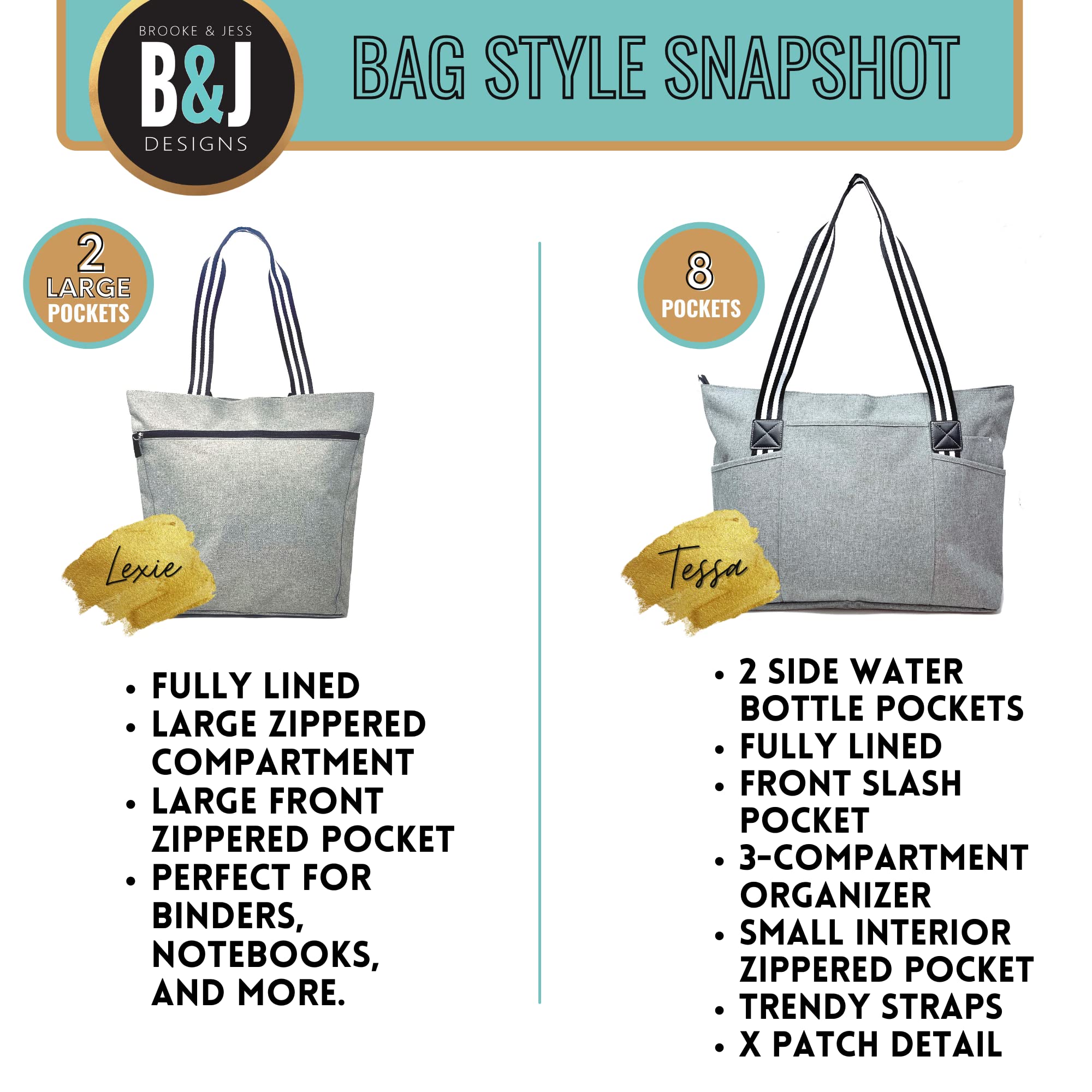 Brooke & Jess Designs Large Zippered Inspirational Tote Bags for Women - Christian Gift Ideas - Perfect for Church, Bible Study & Everyday Use