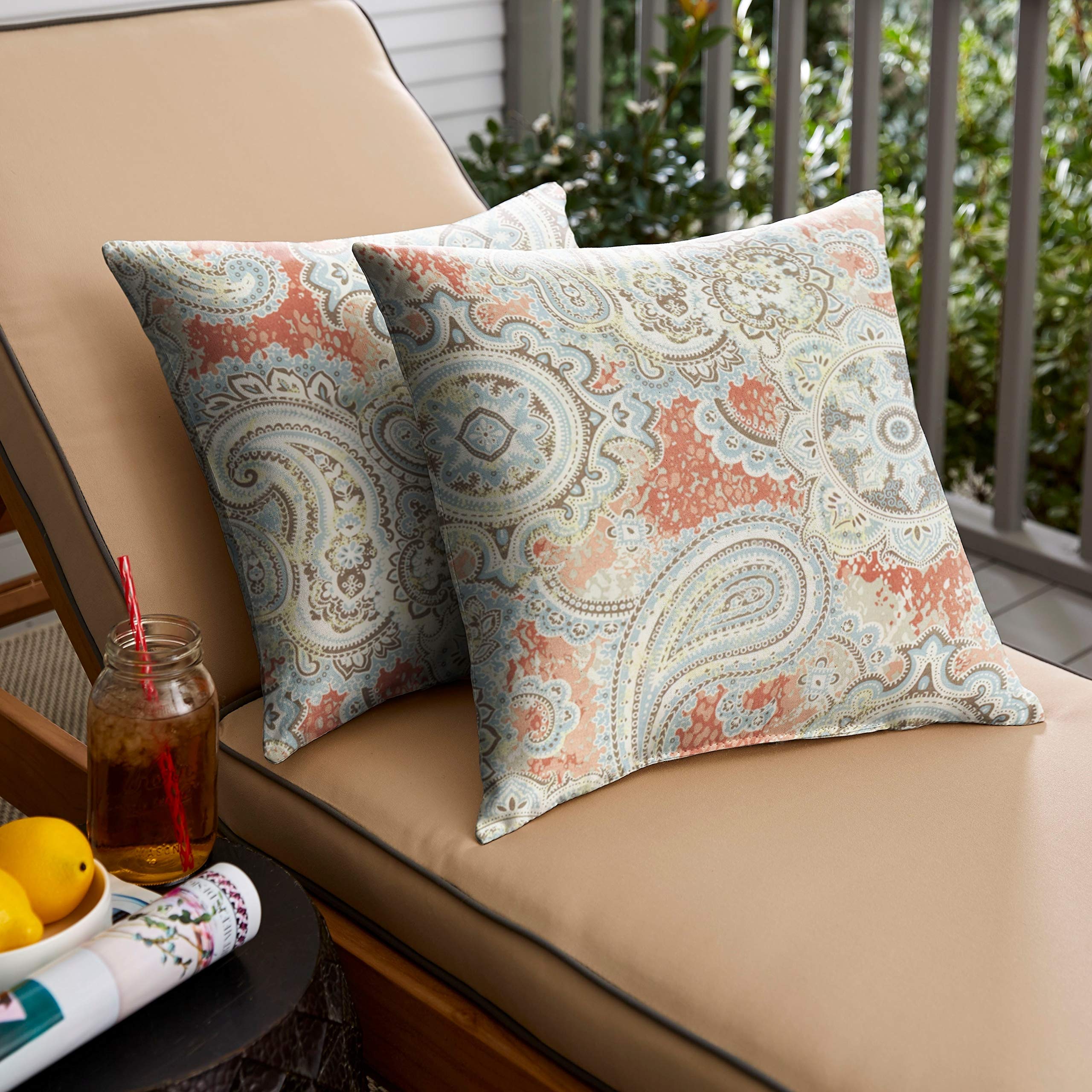 Humble and Haute Sloane Coral Paisley 18 Inch Decorative Throw Pillow Set - Indoor Outdoor Use for Sofa, Bed, Patio & Porch Decor