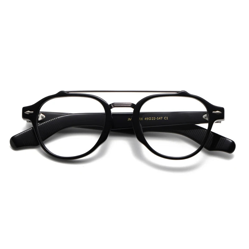 Stylish Unisex Black Acetate Eyeglasses with Double Bridge - Oval Full Rim Frame 63468 | Perfect for Work, Reading & Fashion Accessories
