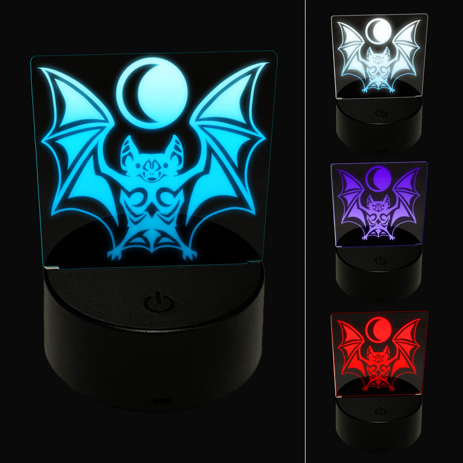 Sniggle Sloth Runic Tribal Vampire Bat with Moon 3D Illusion LED Night Light - Desk Lamp & Bedside Nightstand Decor for Kids Room, Nursery, Halloween Party