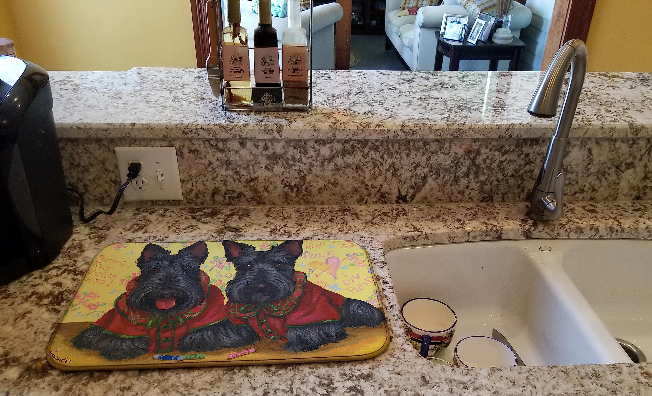 Scottish Terrier Dish Drying Mat - Absorbent Kitchen Counter Pad for Dishes, 14x21