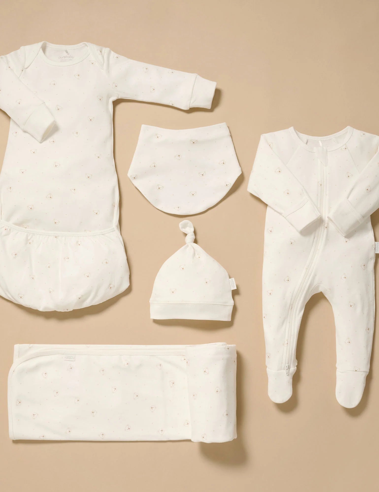 Purebaby Organic Vanilla Bear Welcome Baby Gift Set - $120 Value | Newborn Essentials & Baby Shower Gifts for Boys & Girls | Perfect for Nursery Decor & First Birthday Presents