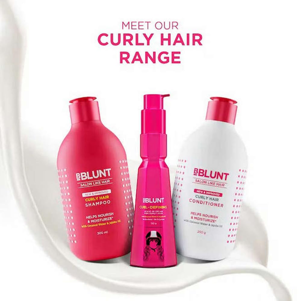 BBLUNT Curly Hair Shampoo with Coconut Water & Jojoba Oil - 300ml for Natural Curls, Hydration & Frizz Control | Perfect for Dry, Damaged Hair at Home or Salon Use