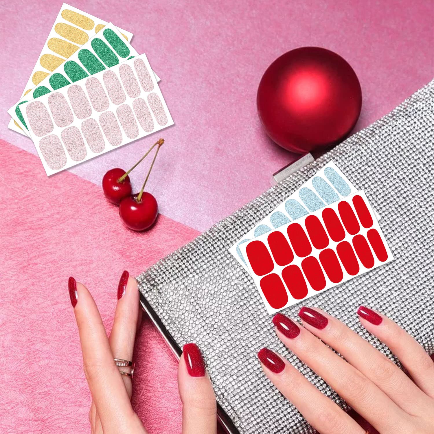 SILPECWEE Self-Adhesive Nail Polish Strips for Women - 16 Sheets Solid Color & Glitter Gel Nail Wraps with Free Nail File - Easy DIY Nail Art Accessories for Home, Salon & Party Manicures