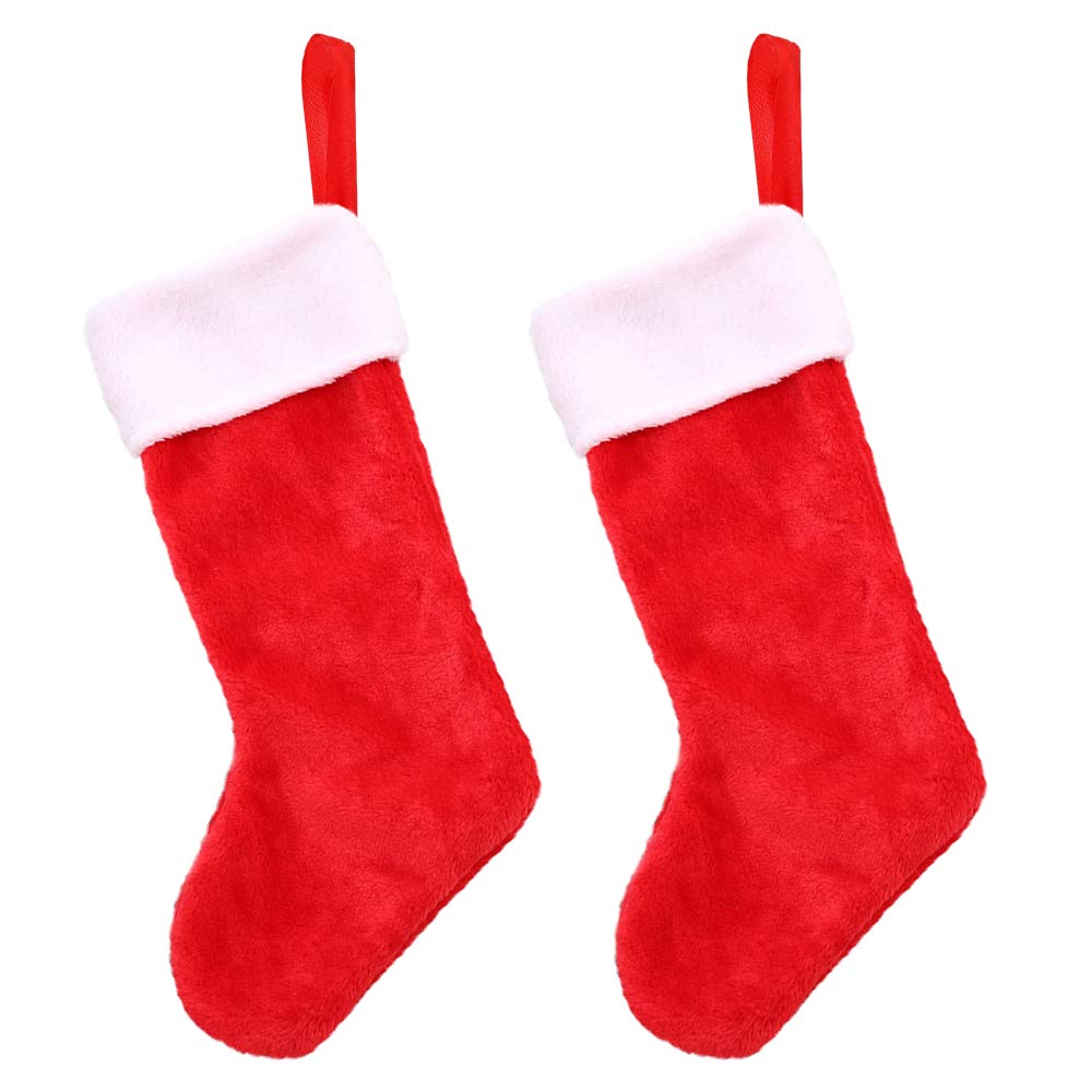 Large Plush Red & White Christmas Stockings - 2 Pack for Holiday Home Decor, Personalized Xmas Tree & Fireplace Hanging Stockings, Party Decorations | Perfect for Christmas Gifts, Family Gatherings & Festive Celebrations