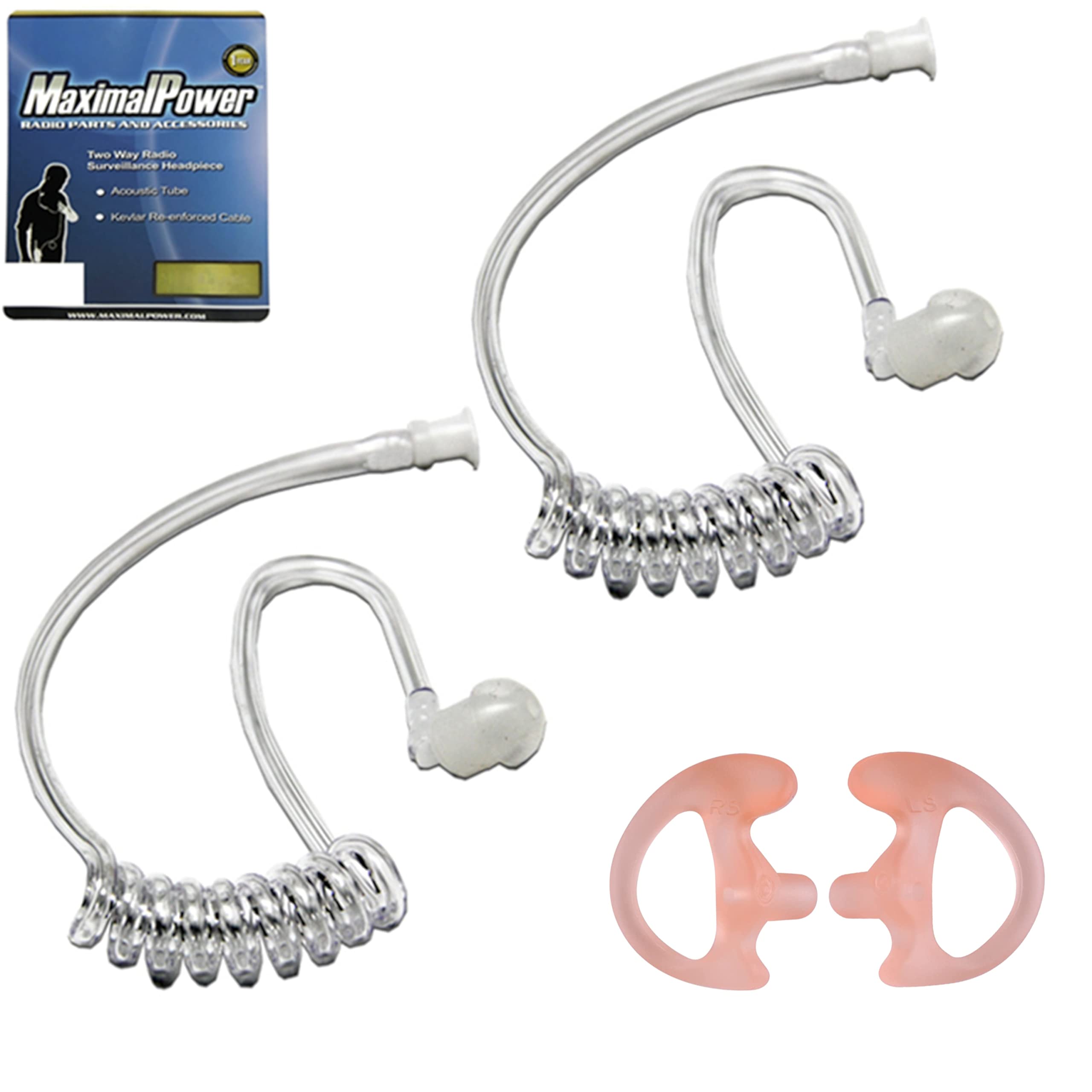 MaximalPower Twist On Replacement Acoustic Tube with Medium Earmolds (Left & Right) - 4 Pack for 2-Way Radio Headsets - Perfect for Communication, Security, and Industrial Work Environments
