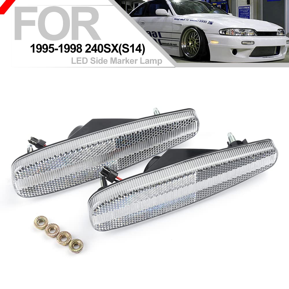 Amber LED Side Marker Lights for Nissan 240SX (S14) 1995-1998 - Clear Lens Front Bumper Turn Signals & Side Repeater Assembly - Perfect for Car Customization, Night Driving Safety, and Vehicle Upgrades