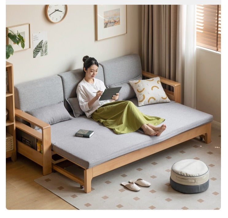 Solid Oak & Beech Wood Sleeper Sofa - Convertible Couch Bed for Living Room, Guest Room & Small Spaces - Durable & Stylish Furniture for Home & Office
