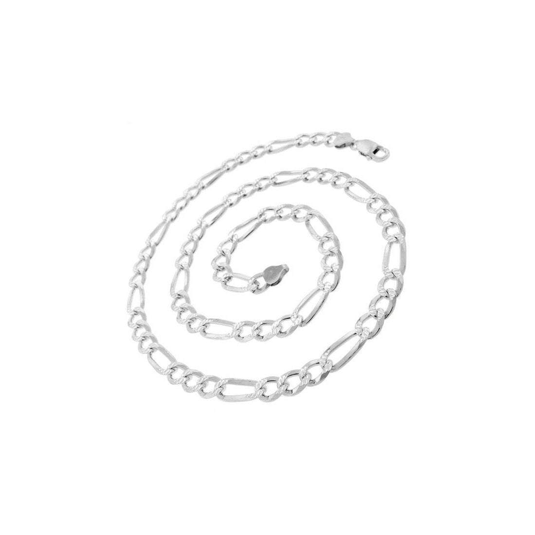 7.2MM 180 Figaro Pave Link Chain .925 Sterling Silver Necklace - Sizes 8