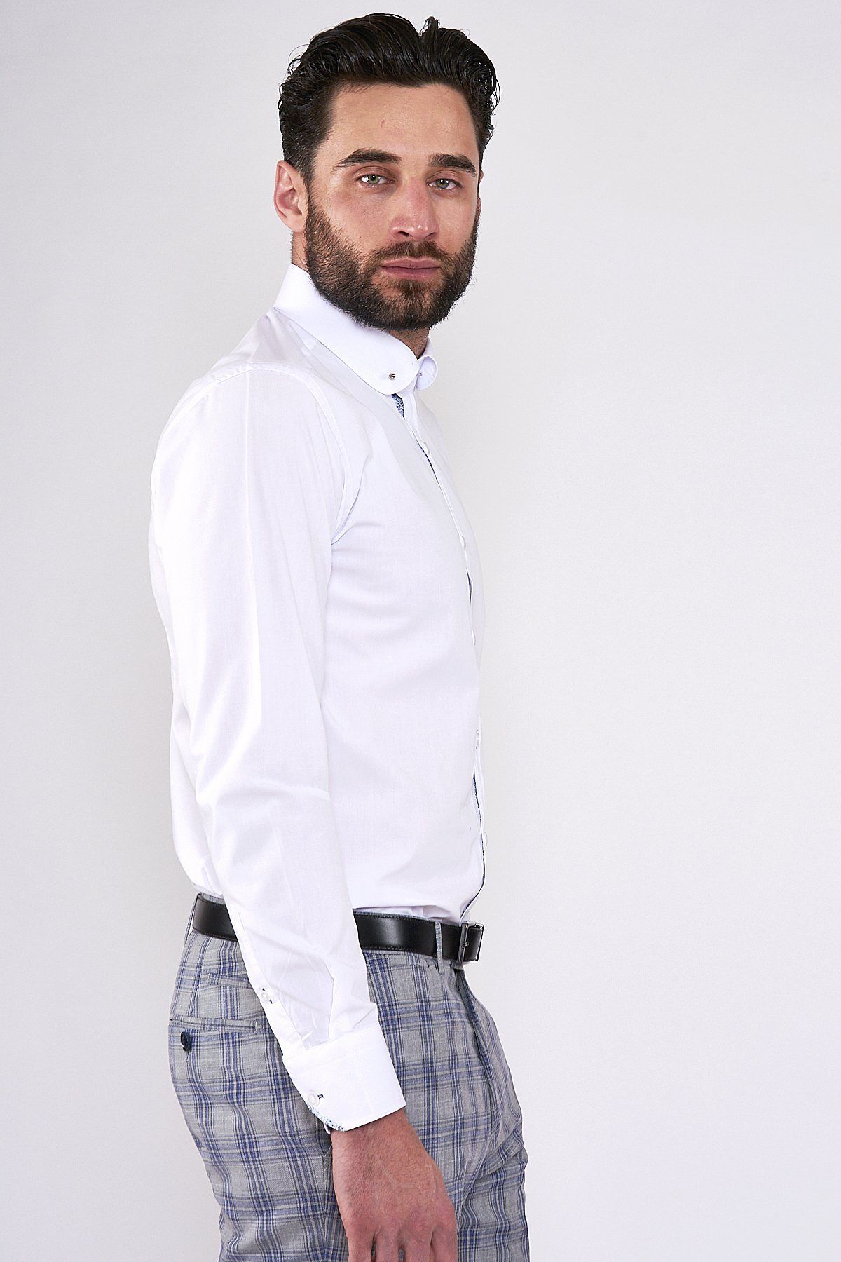 BENSON White Penny Collar Shirt with Collar Bar - Classic Men's Dress Shirt for Business, Wedding & Formal Occasions