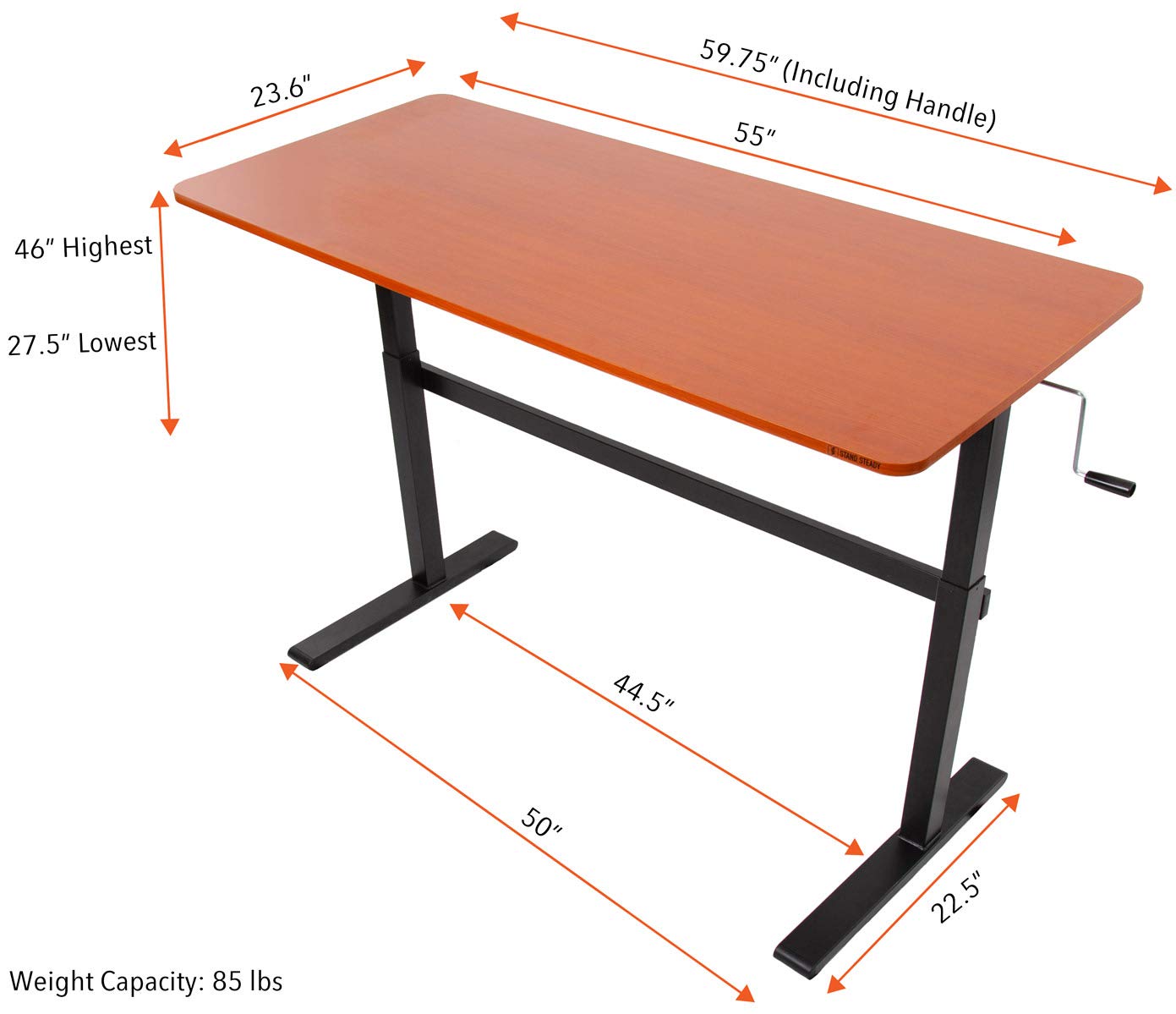 Tranzendesk 55 Inch Height Adjustable Standing Desk with Wheels - Crank Sit to Stand Workstation - Ergonomic Office Desk Supports 3 Monitors (Cherry) - Perfect for Home Office, Gaming Setup & Workspace Productivity