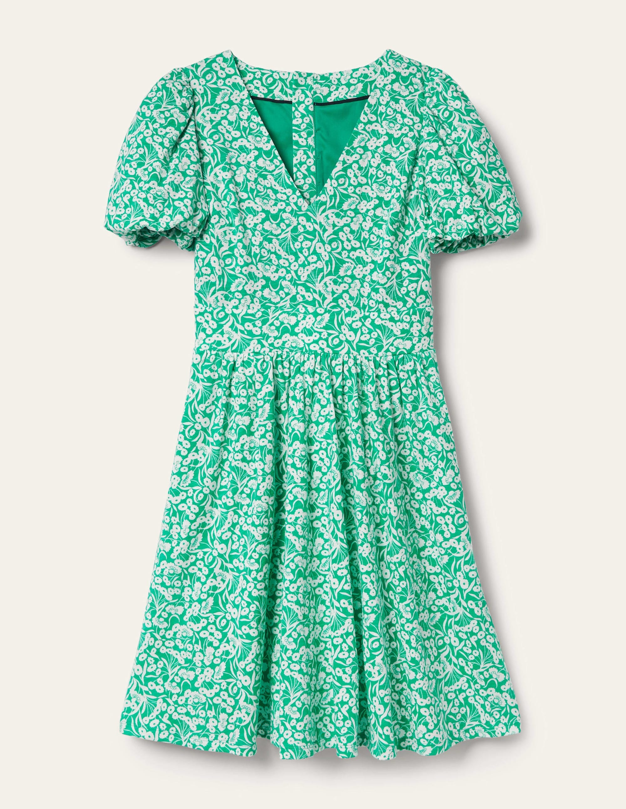 Emerald Green Back Detail Jersey Mini Dress with Floral Bud Design - Perfect for Parties, Dates & Night Out