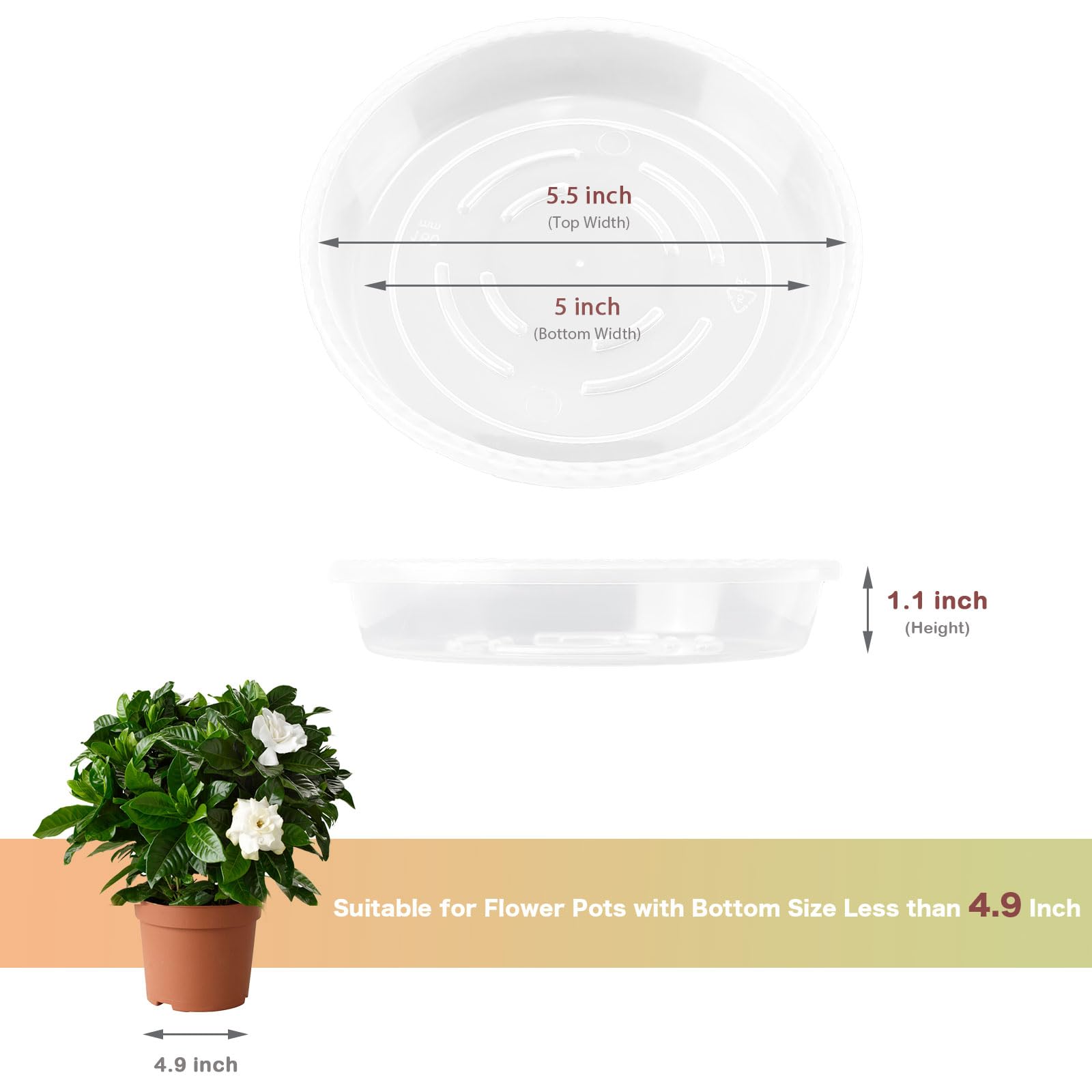 6 Inch Clear Plastic Plant Saucers - 6 Pack Thick Drip Trays for Indoor Flower Pots, No Holes - Perfect for Houseplants, Potted Plants & Plant Stand Protection