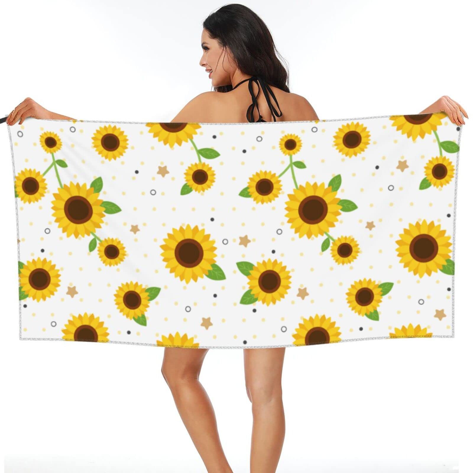 **Sunflower & Dot Microfiber Beach Towel - Quick Dry, Sand-Free, Lightweight (31x63 Inch) for Pool, Travel, Swimming, Camping & Backpacking - Perfect for Beach Days, Picnics & Outdoor Adventures**